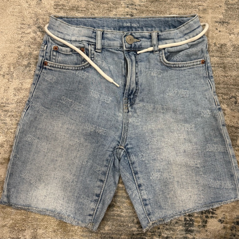 Zara Blue Jean Shorts Distressed Raw Hem